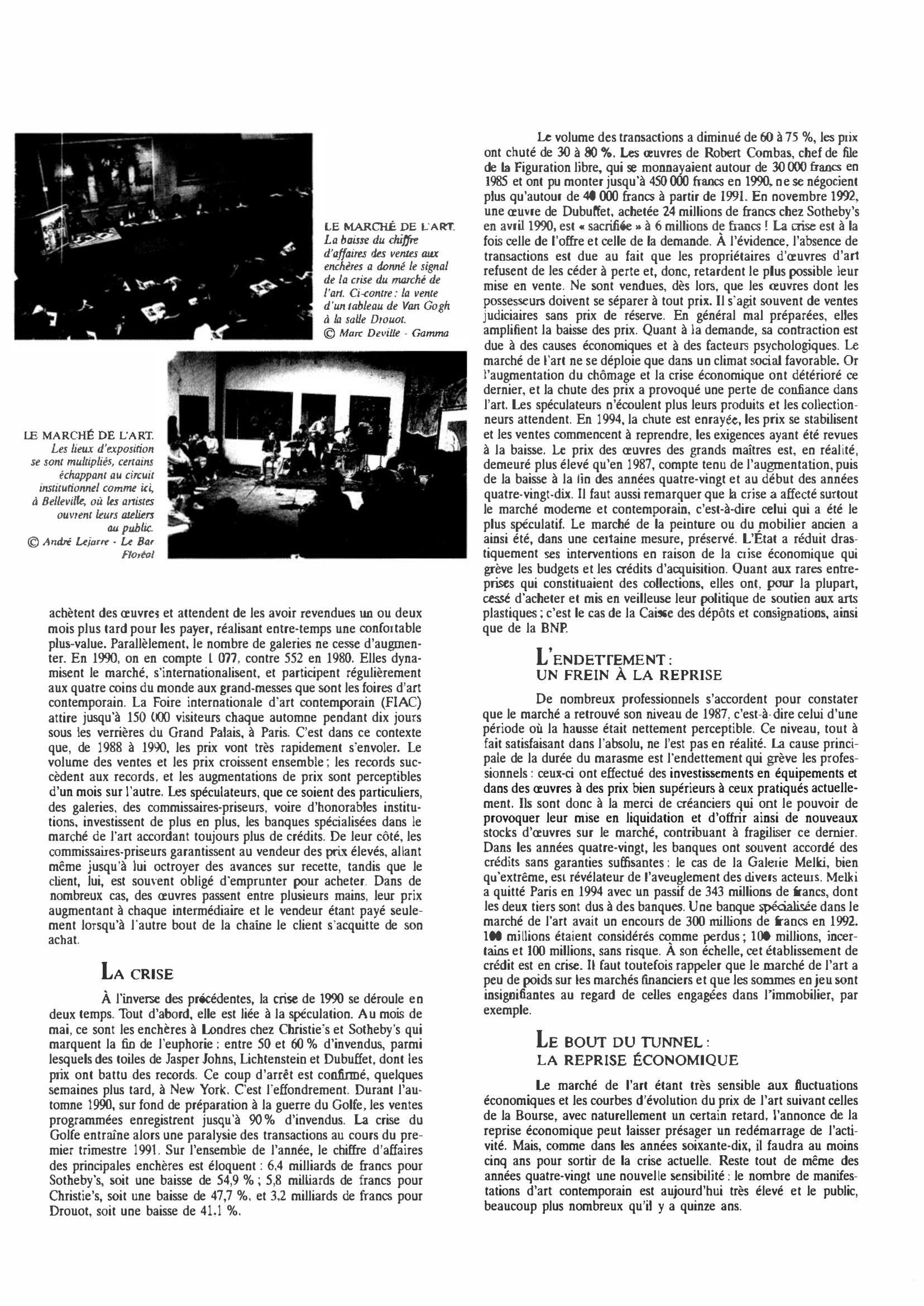 Prévisualisation du document LE MARCHÉ DE    l’ART de 1990 à 1994 : Histoire