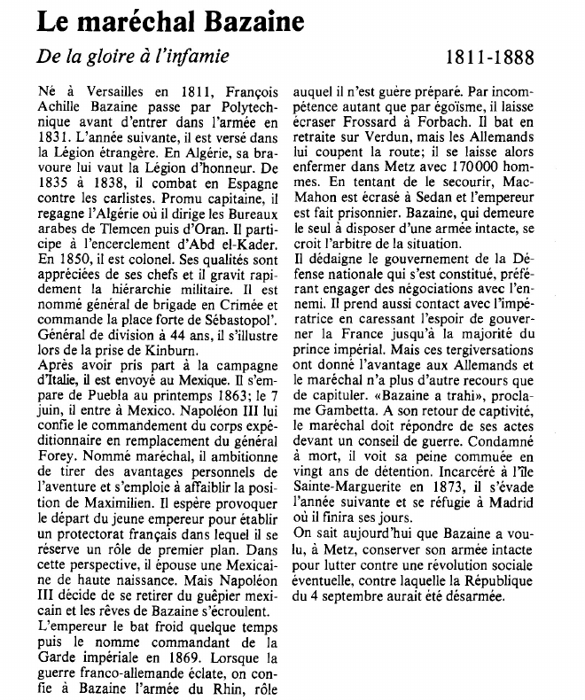 Prévisualisation du document Le maréchal BazaineDe la gloire à l'infamie.