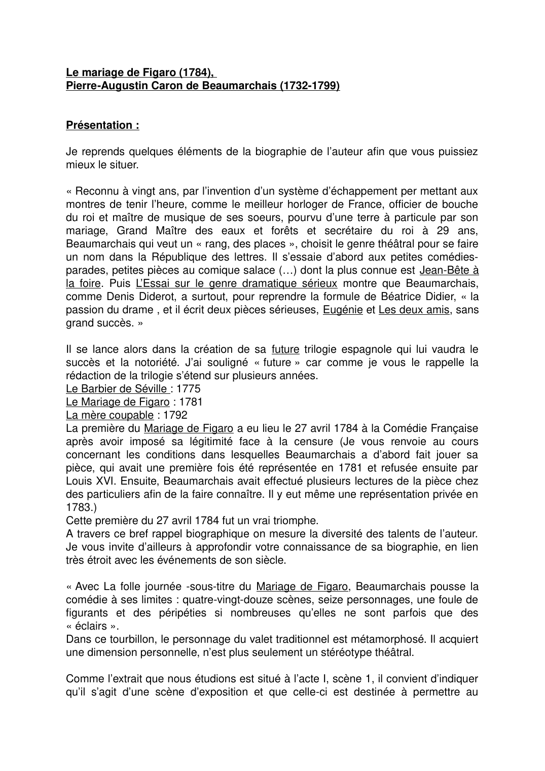 Prévisualisation du document Le mariage de Figaro (1784), Pierre-Augustin Caron de Beaumarchais (1732-1799) Présentation