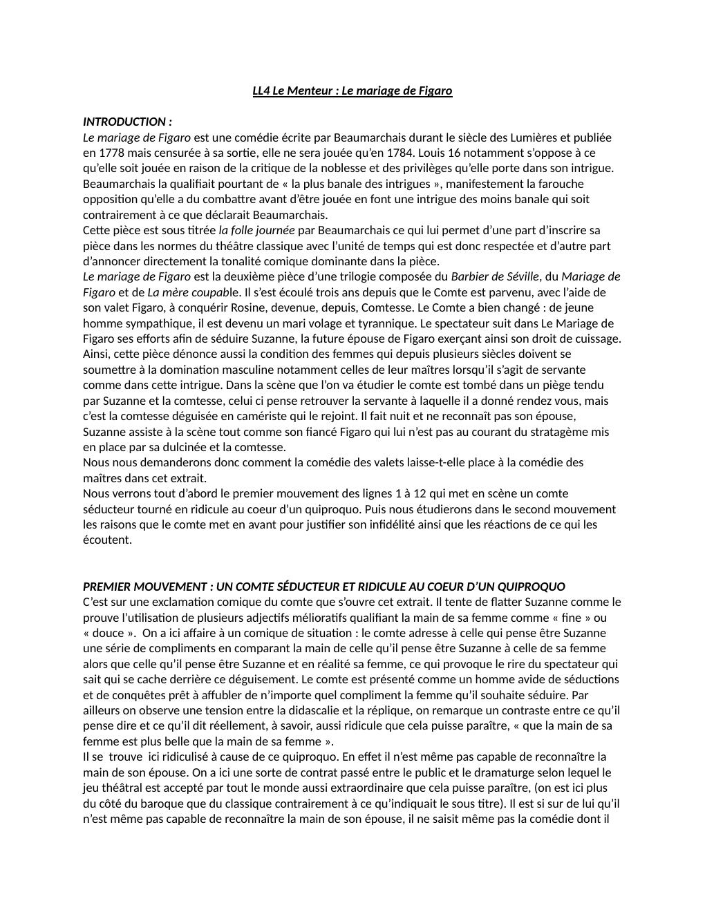 Prévisualisation du document Le Mariage de Figaro LL4 Le Menteur : Le mariage de Figaro