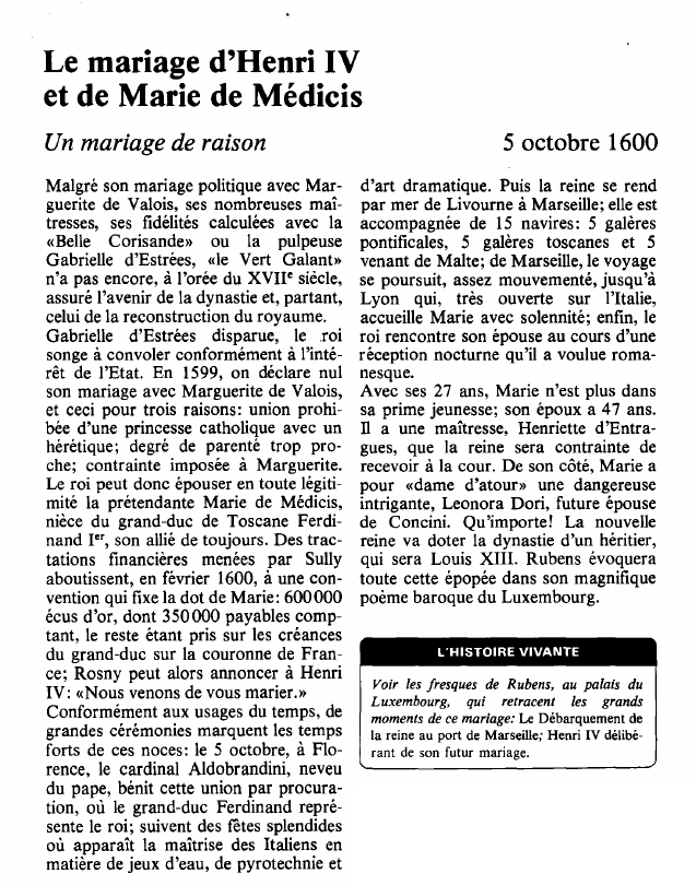 Prévisualisation du document Le mariage d'Henri IV et de Marie de MédicisUn mariage de raison.