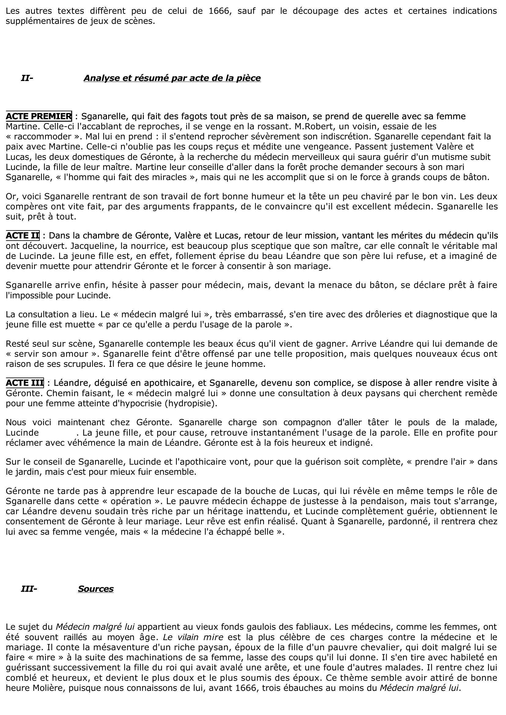 Prévisualisation du document Le Médecin malgré lui de Molière (Résumé & Analyse)