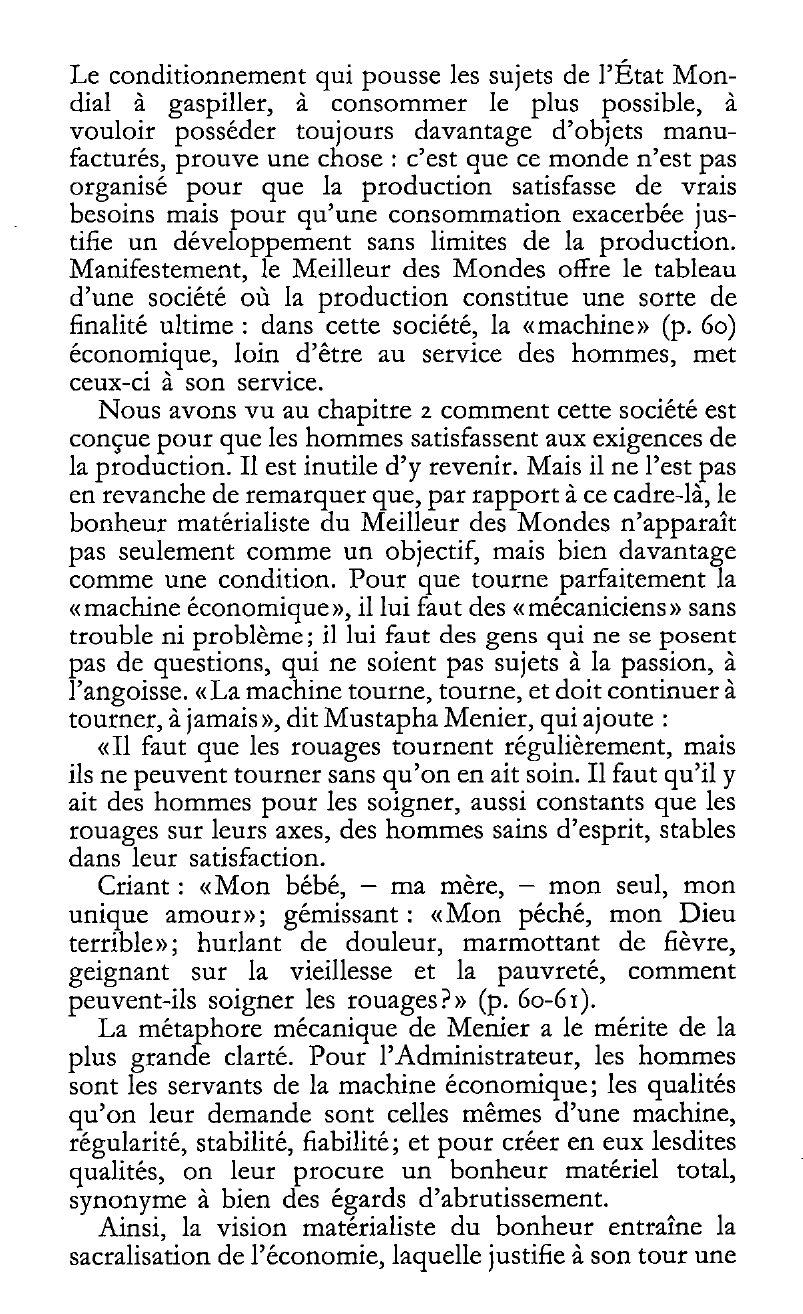 Prévisualisation du document Le meilleur des mondes d'Huxley: Une dénonciation du matérialisme et de l’économisme