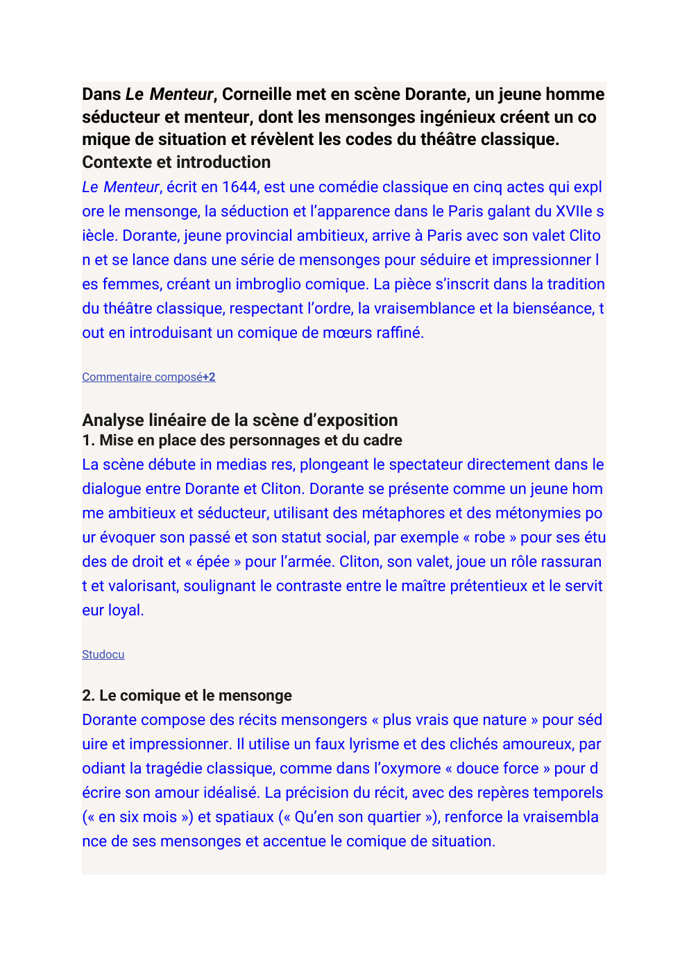 Prévisualisation du document Le menteur - Analyse linéaire de la scène d’exposition