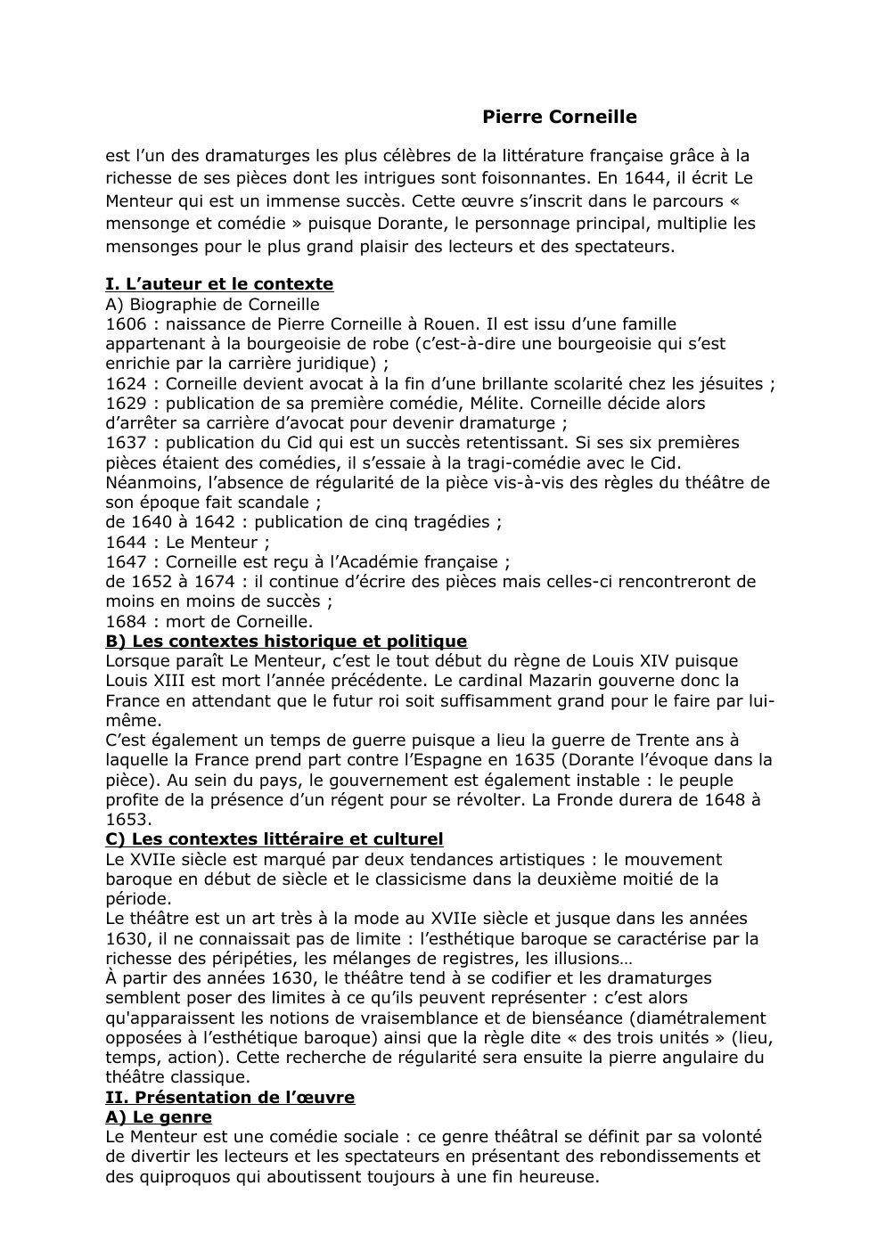 Prévisualisation du document Le Menteur de pierre corneille (fiche)
