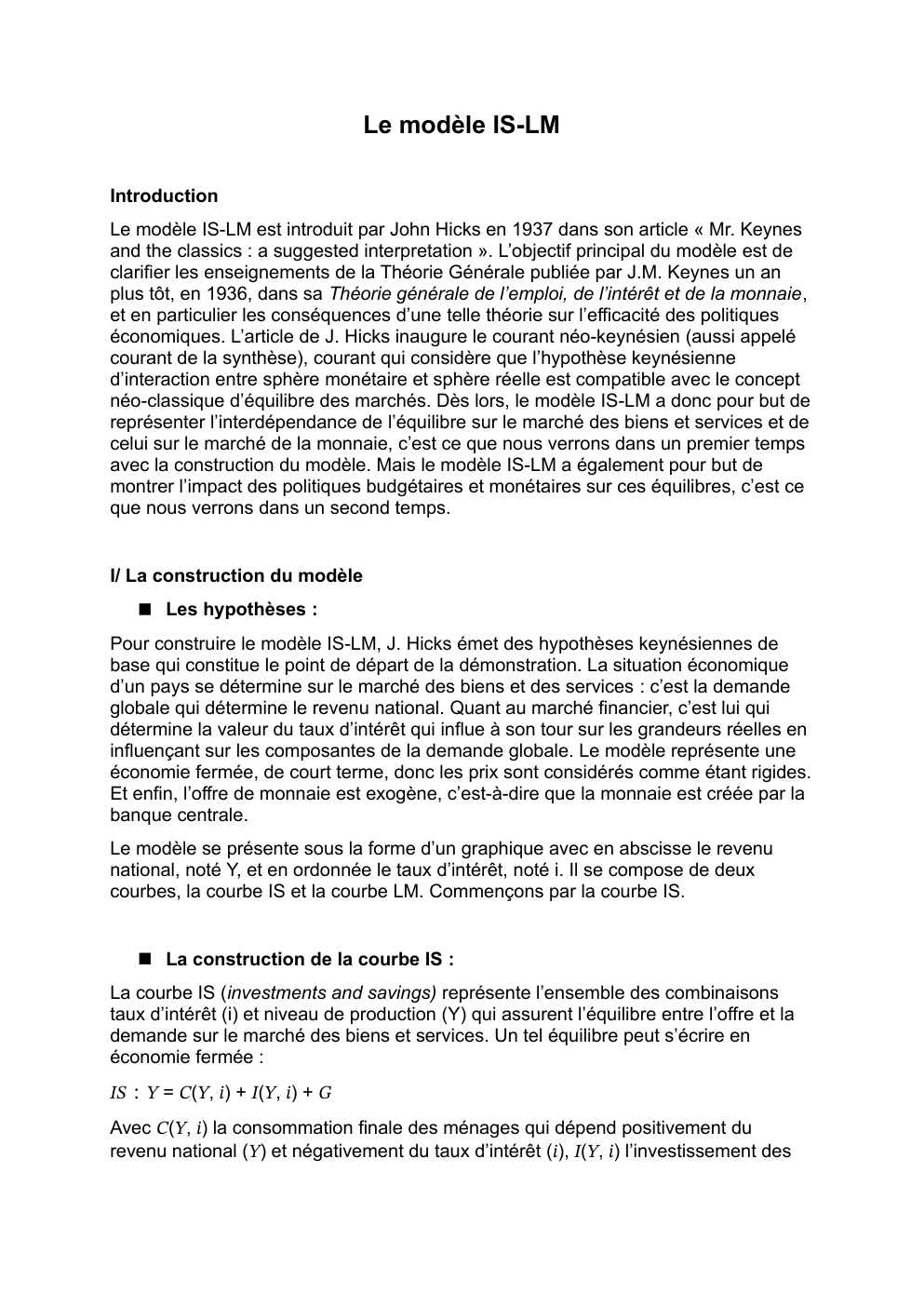 Prévisualisation du document Le modèle IS/LM