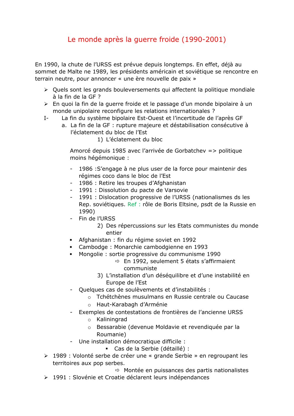 Prévisualisation du document Le monde après la guerre froide (1990-2001)