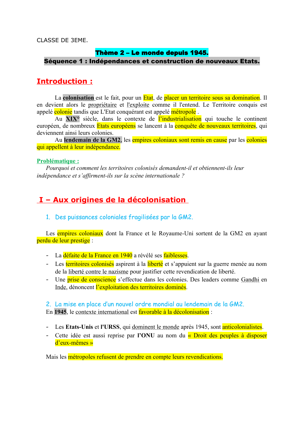 Prévisualisation du document Le monde depuis 1945 - Indépendances et construction de nouveaux états