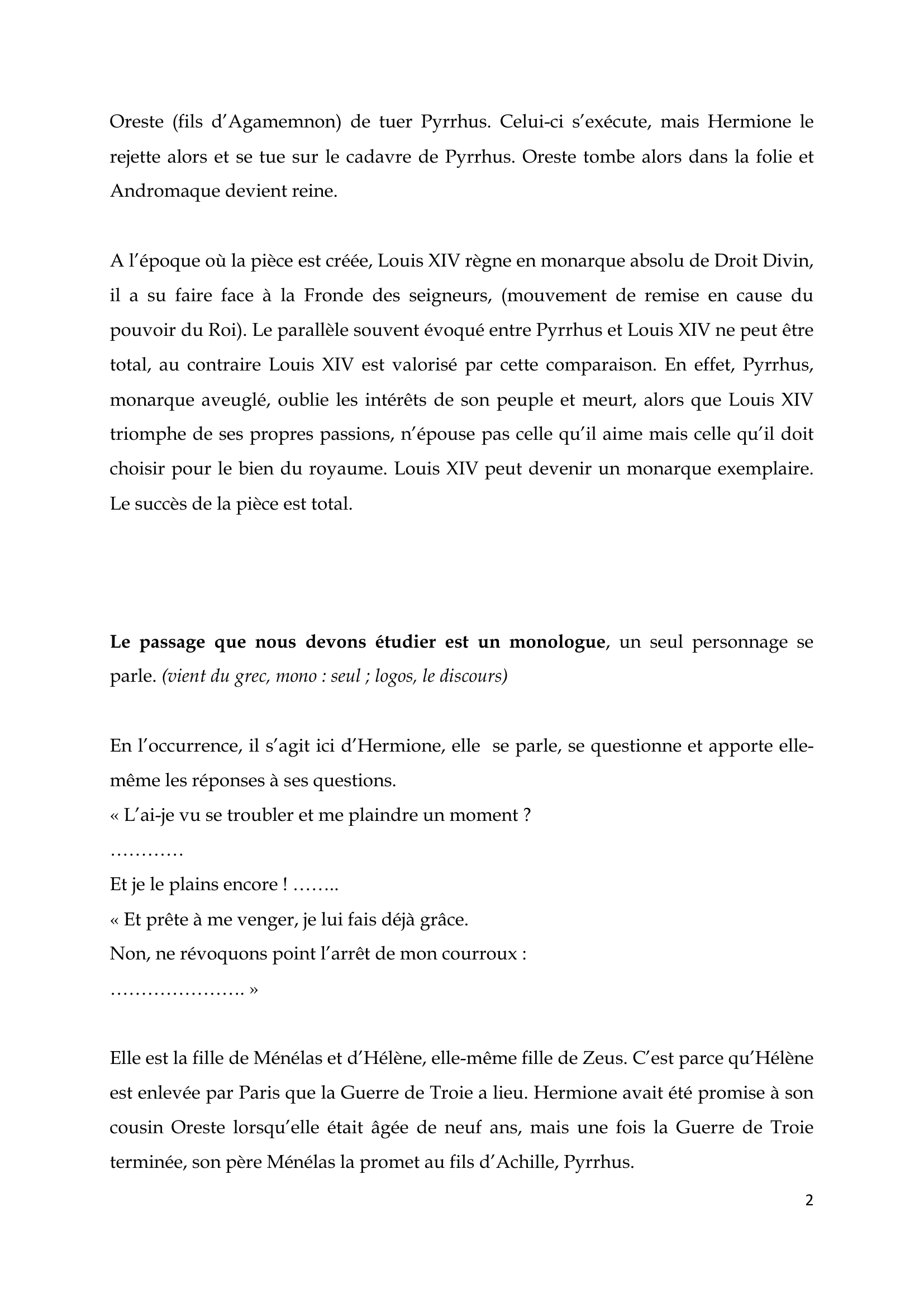 Prévisualisation du document « LE MONOLOGUE D'HERMIONE » Extrait de  Jean Racine.  « Andromaque »