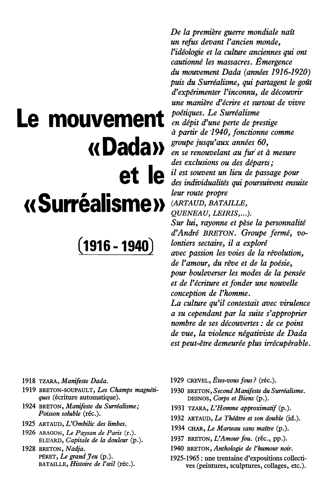 Prévisualisation du document Le mouvement <<Dada>> et le «Surréalisme» (1916-1940)