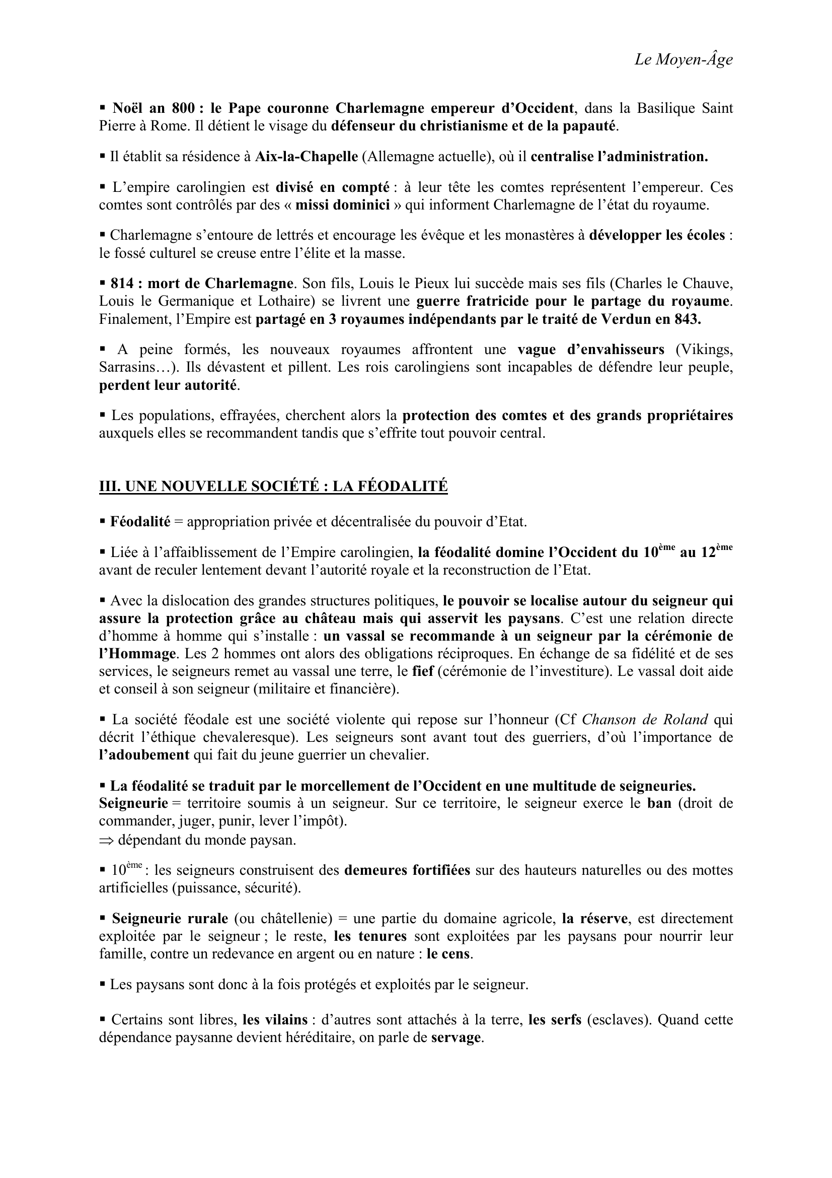 Prévisualisation du document Le Moyen-Âge

LA NAISSANCE DE LA FRANCE :
UN ÉTAT ROYAL, UNE CAPITALE, UNE LANGUE
I.