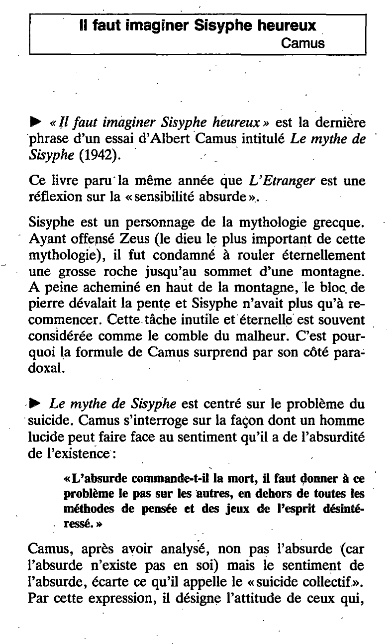 Prévisualisation du document Le Mythe de Sisyphe d'Albert CAMUS (Résumé & Analyse)