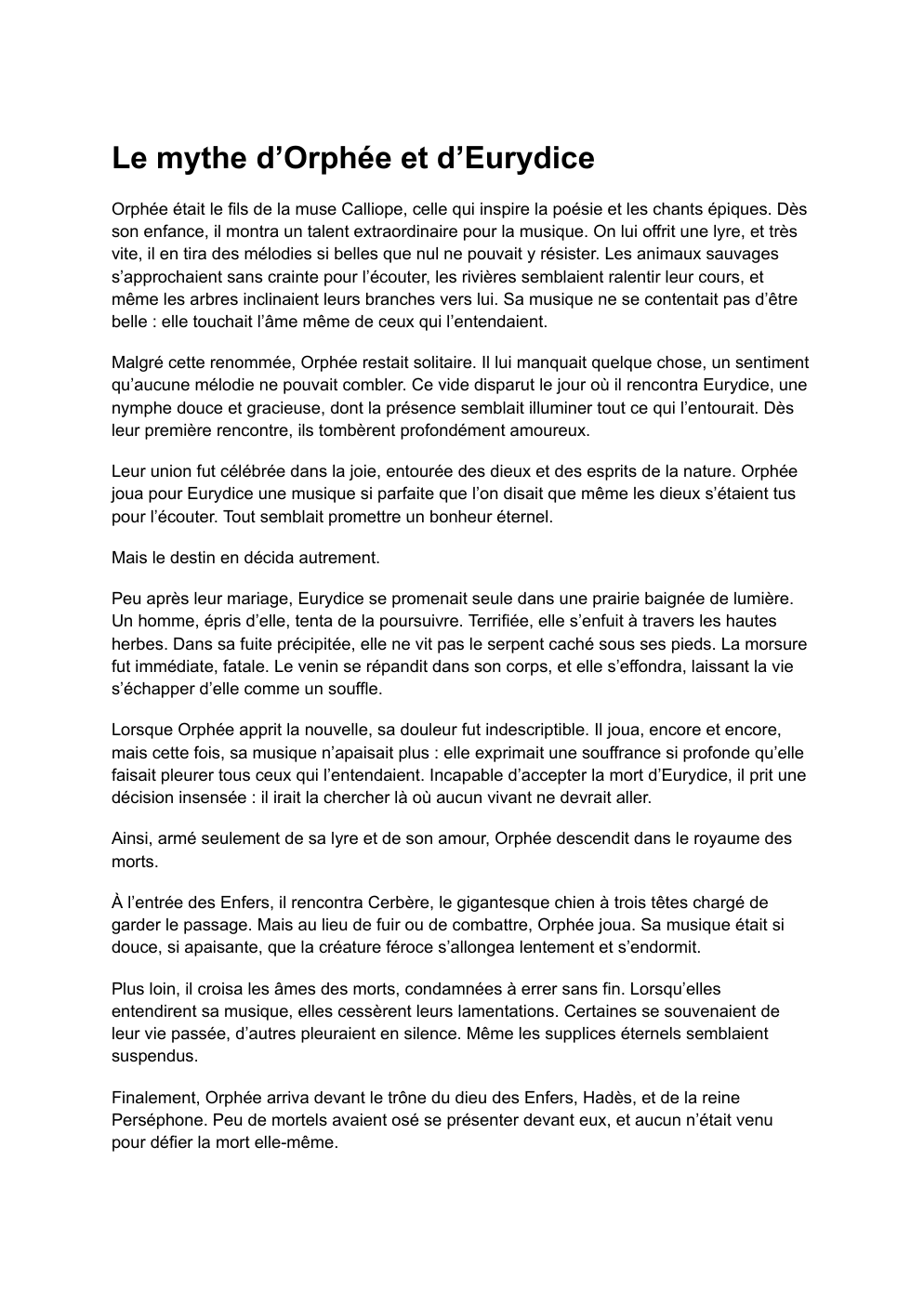 Prévisualisation du document Le mythe d’Orphée et d’Eurydice