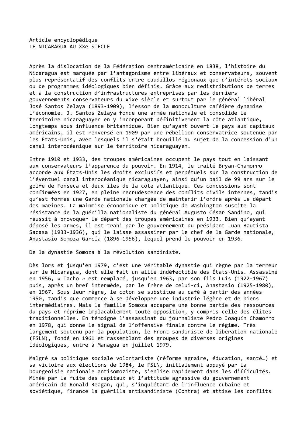 Prévisualisation du document LE NICARAGUA AU XXe SIÈCLE