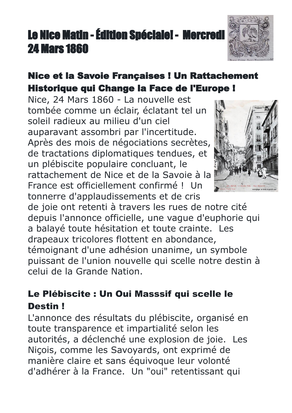 Prévisualisation du document Le Nice Matin - Édition Spéciale! - Mercredi 24 Mars 1860