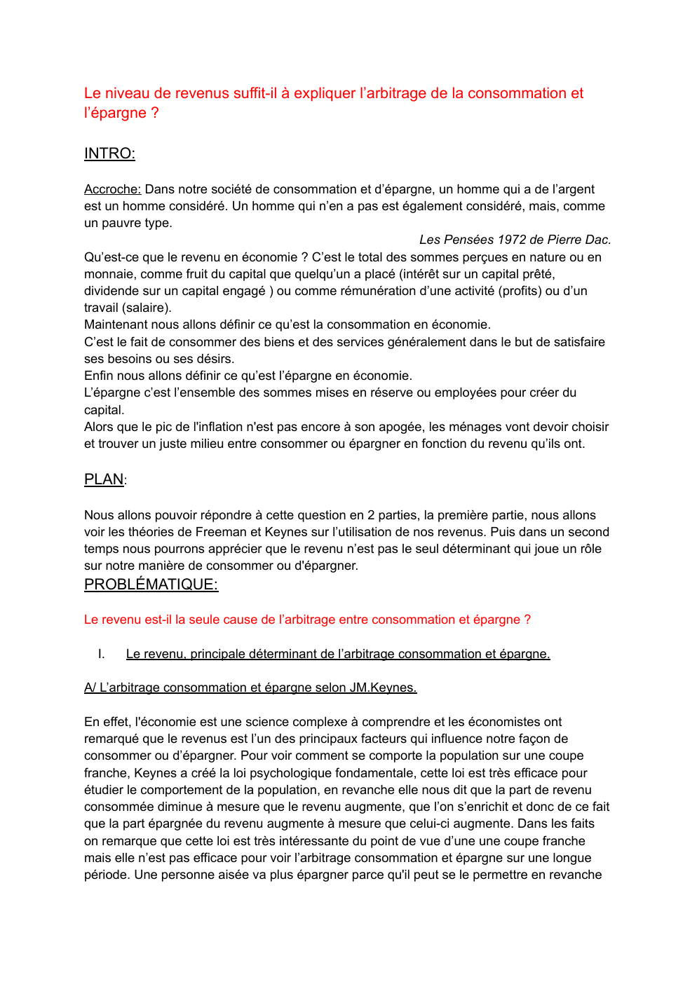 Prévisualisation du document Le niveau de revenus suffit-il à expliquer l’arbitrage de la consommation et l’épargne ?