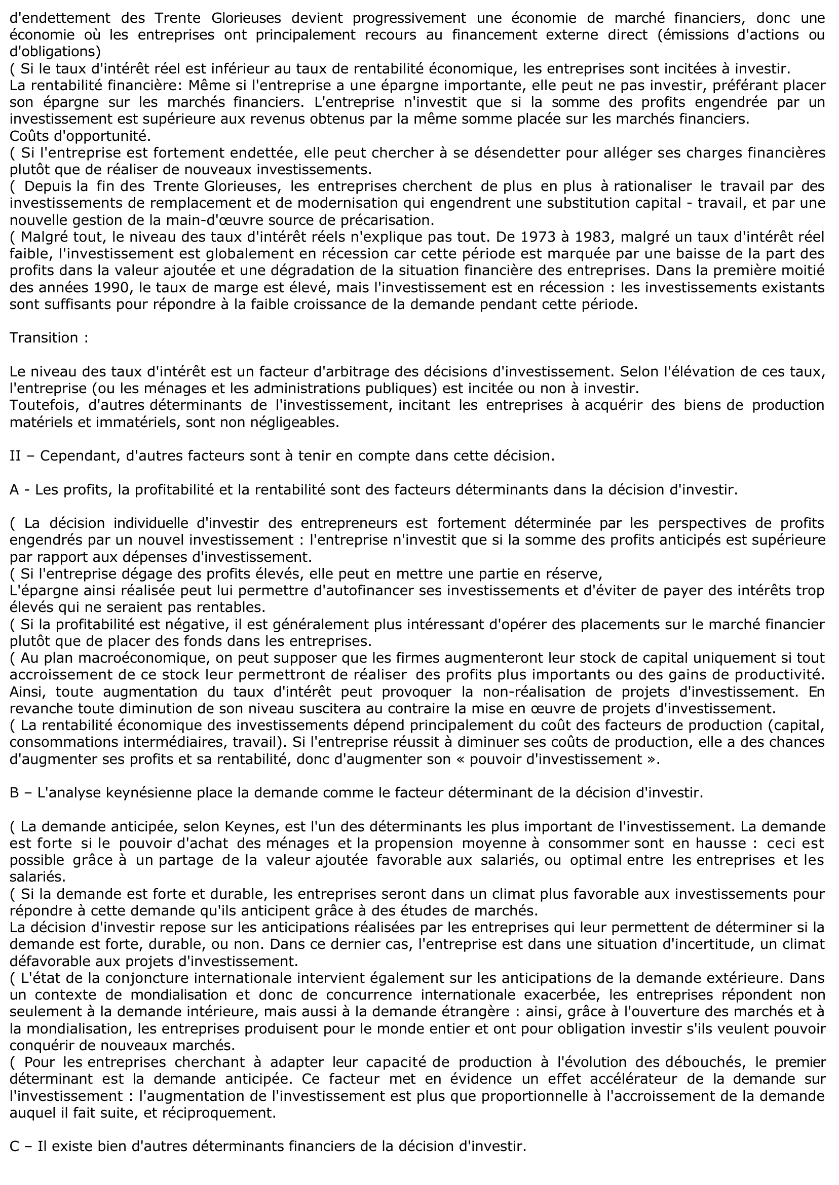 Prévisualisation du document Le niveau des taux d'intérêts suffit-il à expliquer la décision d'investir ?