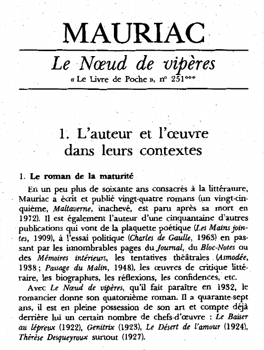 Prévisualisation du document Le Noeud de vipères de MAURIAC (Résumé & Analyse)