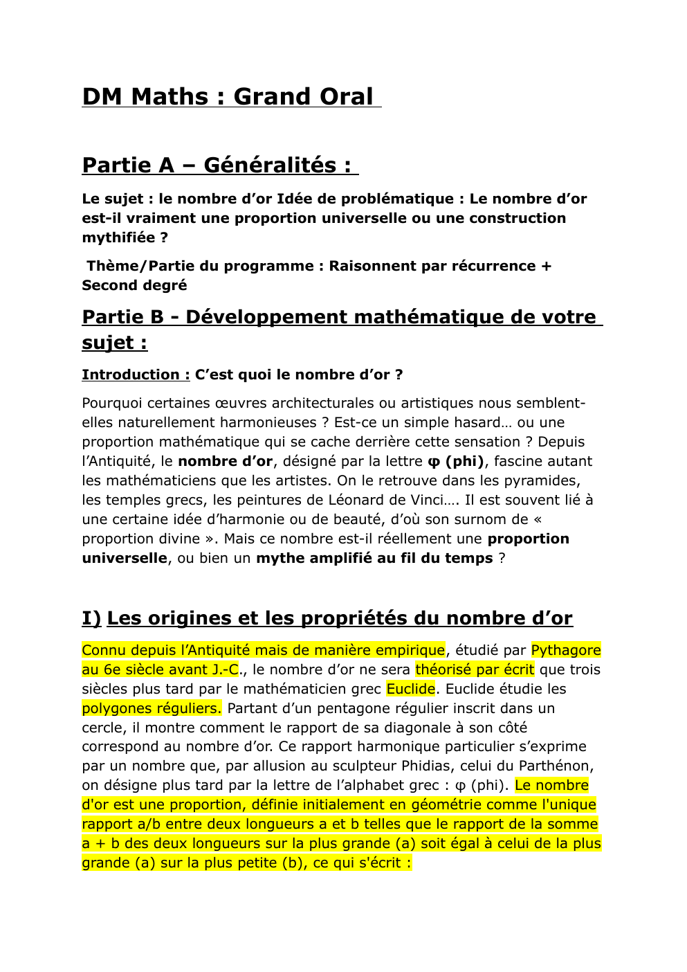 Prévisualisation du document le nombre d’or Idée de problématique : Le nombre d’or est-il vraiment une proportion universelle ou une construction mythifiée ?