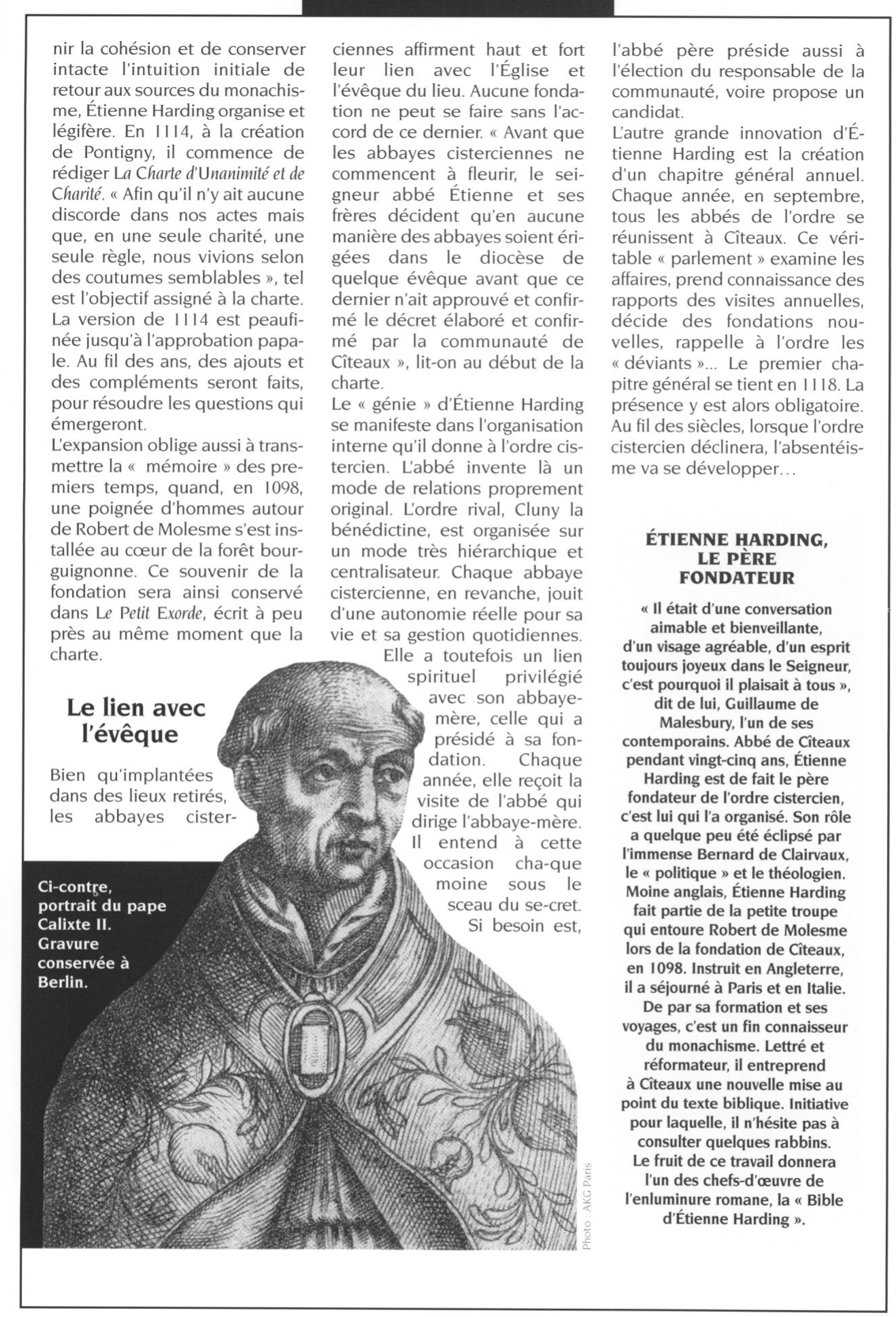 Prévisualisation du document Le pape Calixte II  approuve la constitution  de l'ordre cistercien