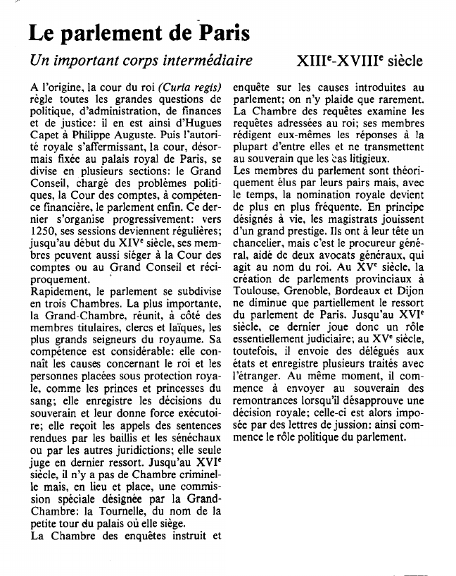 Prévisualisation du document Le parlement de ParisUn important corps intermédiaire.