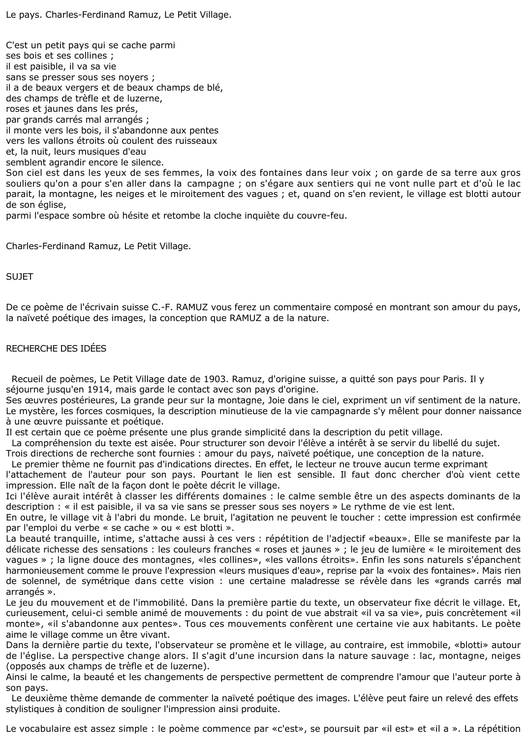 Prévisualisation du document Le pays. Charles-Ferdinand Ramuz, Le Petit Village.