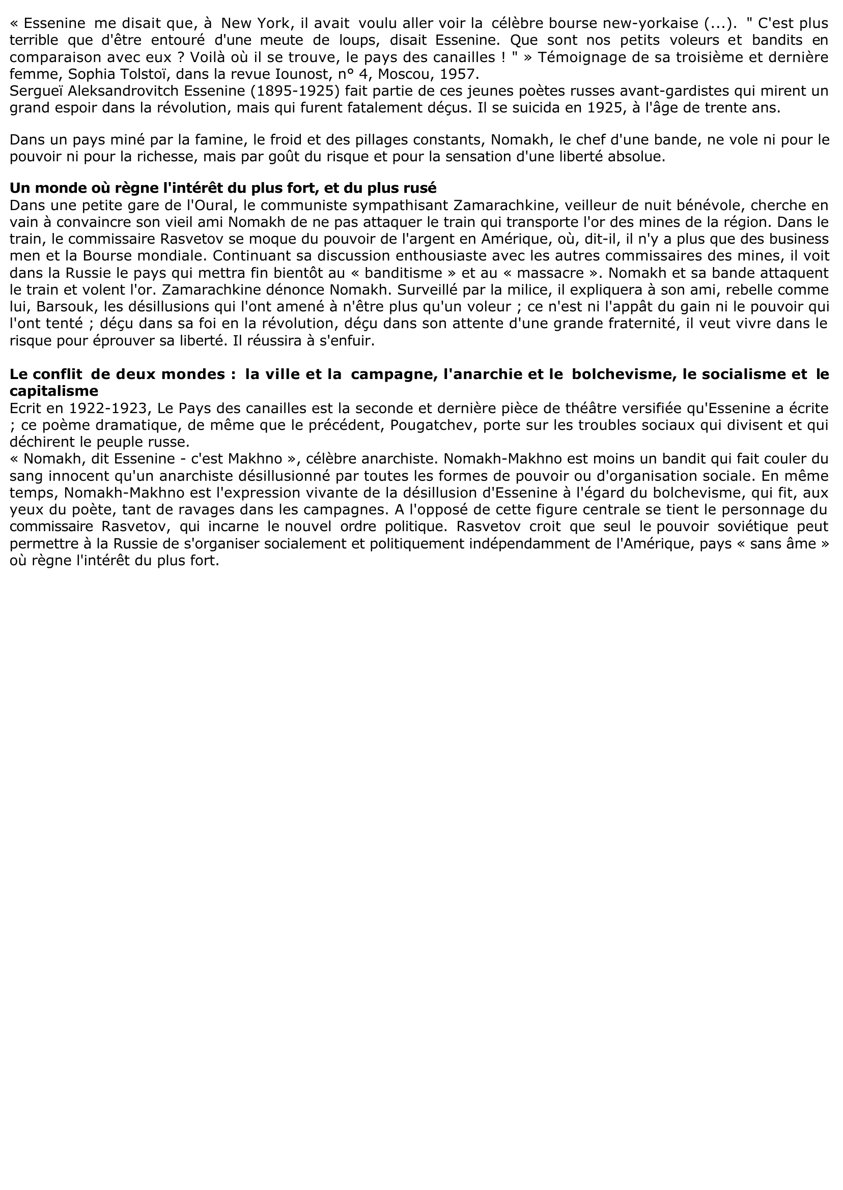 Prévisualisation du document Le Pays des canailles de Sergueï Aleksandrovitch Essenine (Résumé & Analyse)