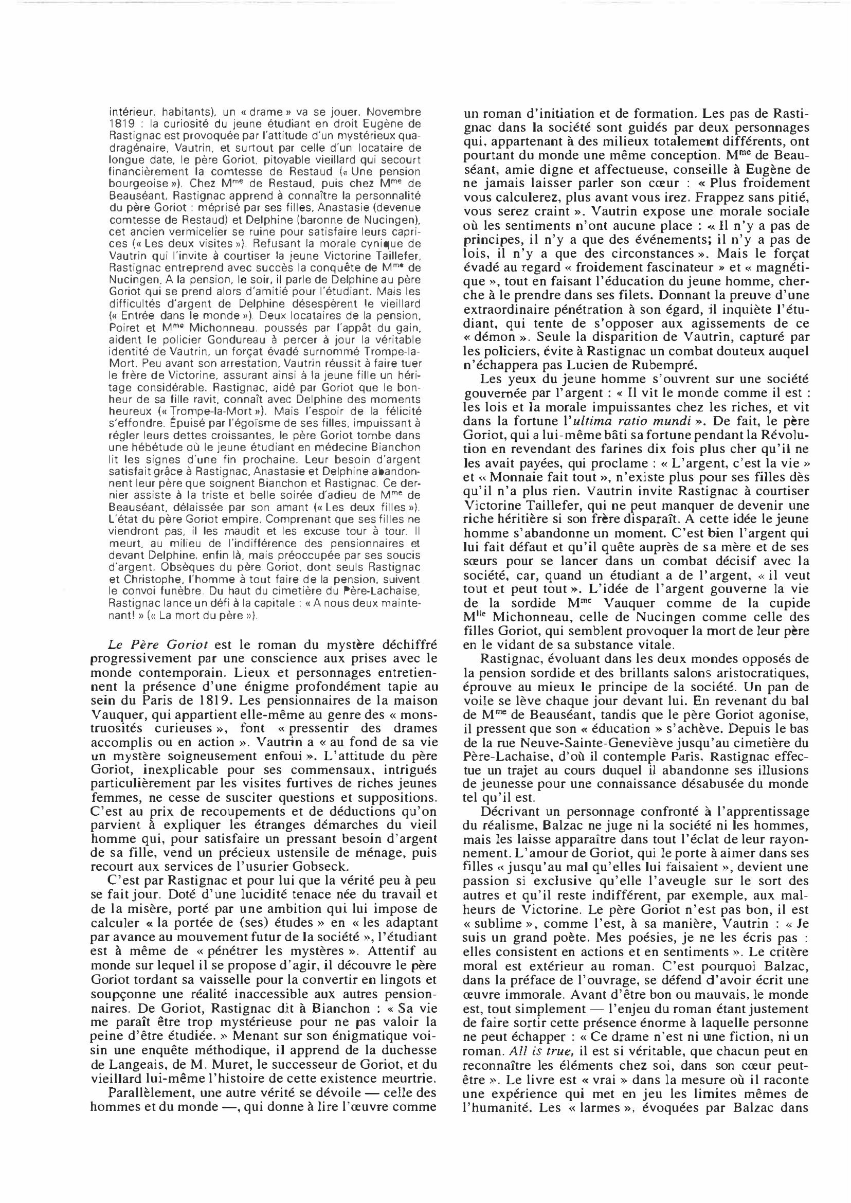 Prévisualisation du document Le Père Goriot (résumé & analyse), Balzac
