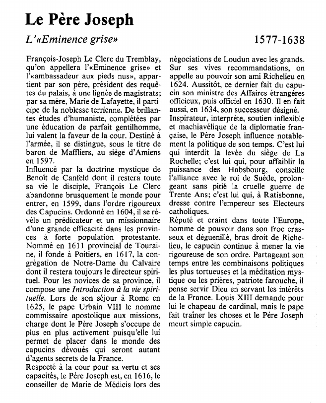 Prévisualisation du document Le Père JosephL'«Eminenee grise».
