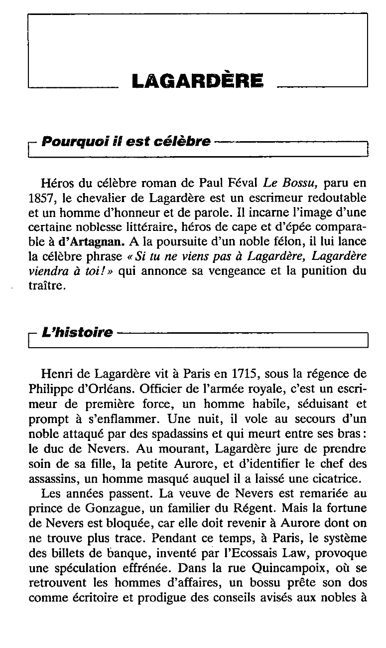 Prévisualisation du document Le personnage de LAGARDÈRE (Paul Féval Le Bossu)