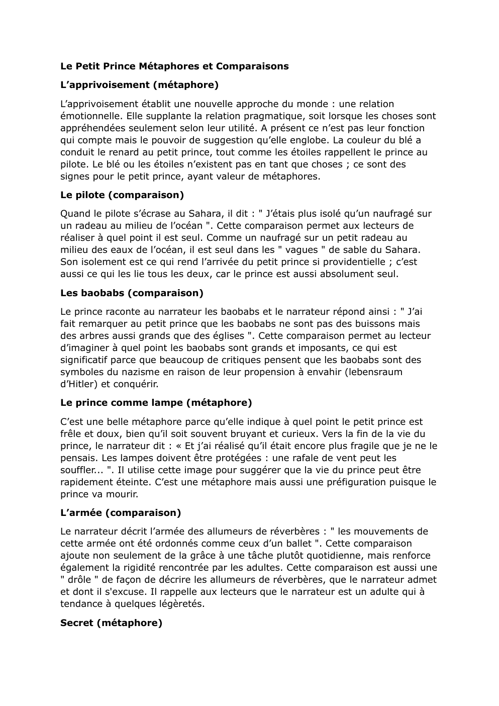 Prévisualisation du document Le Petit Prince Métaphores et Comparaisons