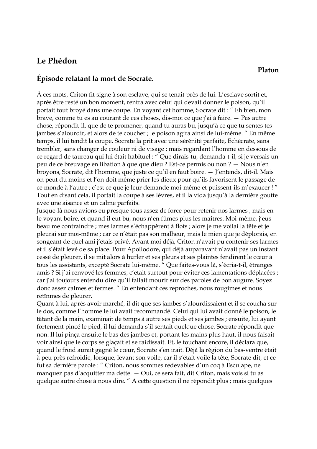 Prévisualisation du document Le Phédon: Épisode relatant la mort de Socrate.
