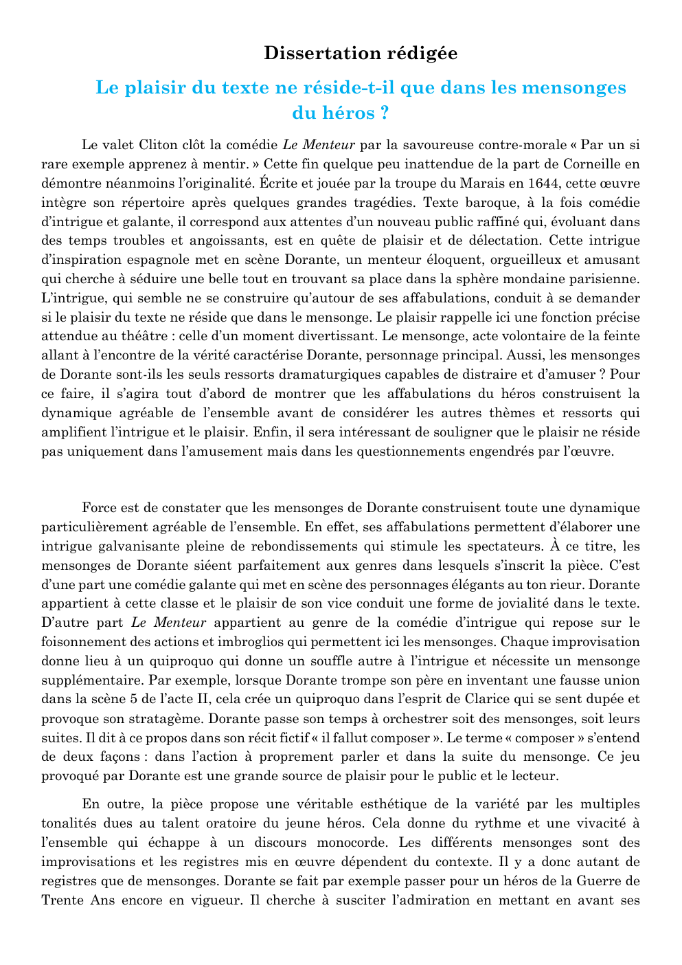 Prévisualisation du document Le plaisir du texte ne réside-t-il que dans les mensonges du héros ?