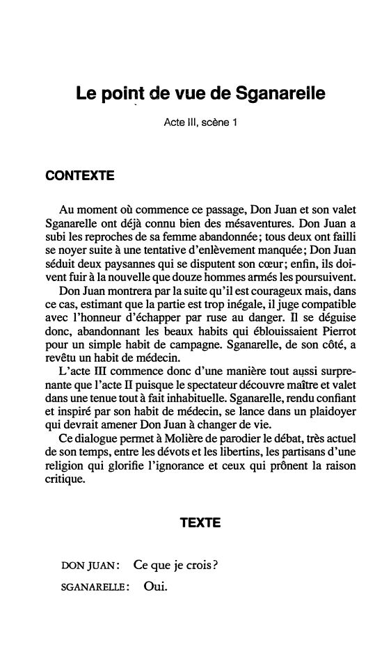 Prévisualisation du document Le point de vue de Sganarelle
Acte III, scène 1 - Dom Juan de Molière