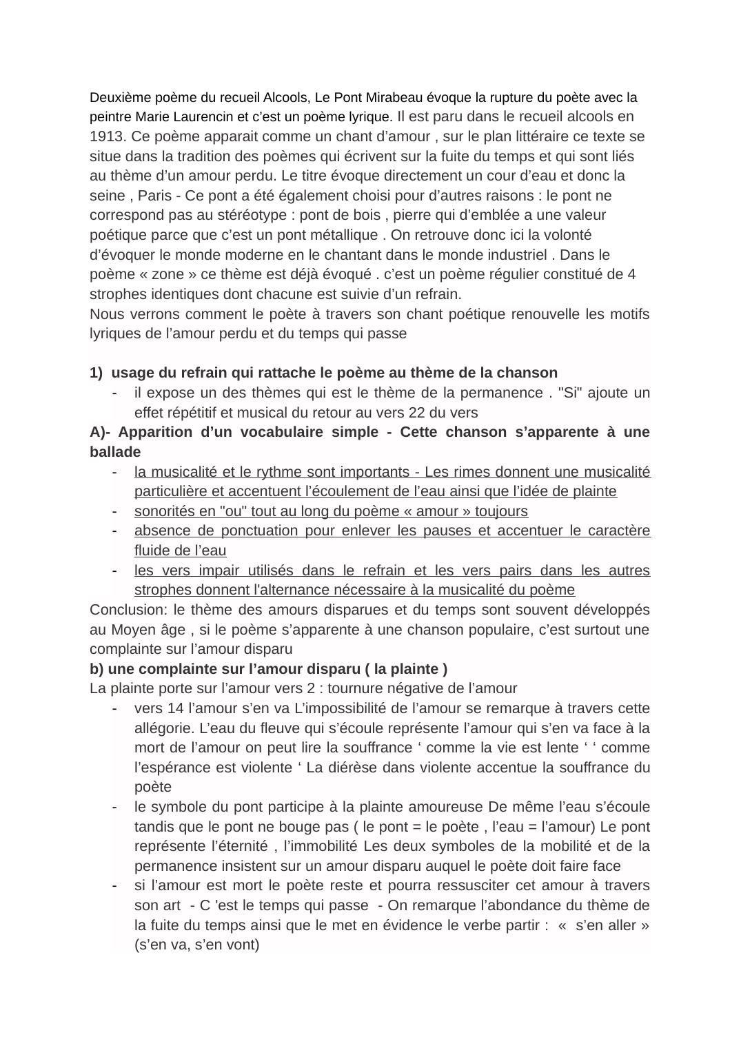 Prévisualisation du document Le Pont Mirabeau ( analyse pour l'oral du bac)