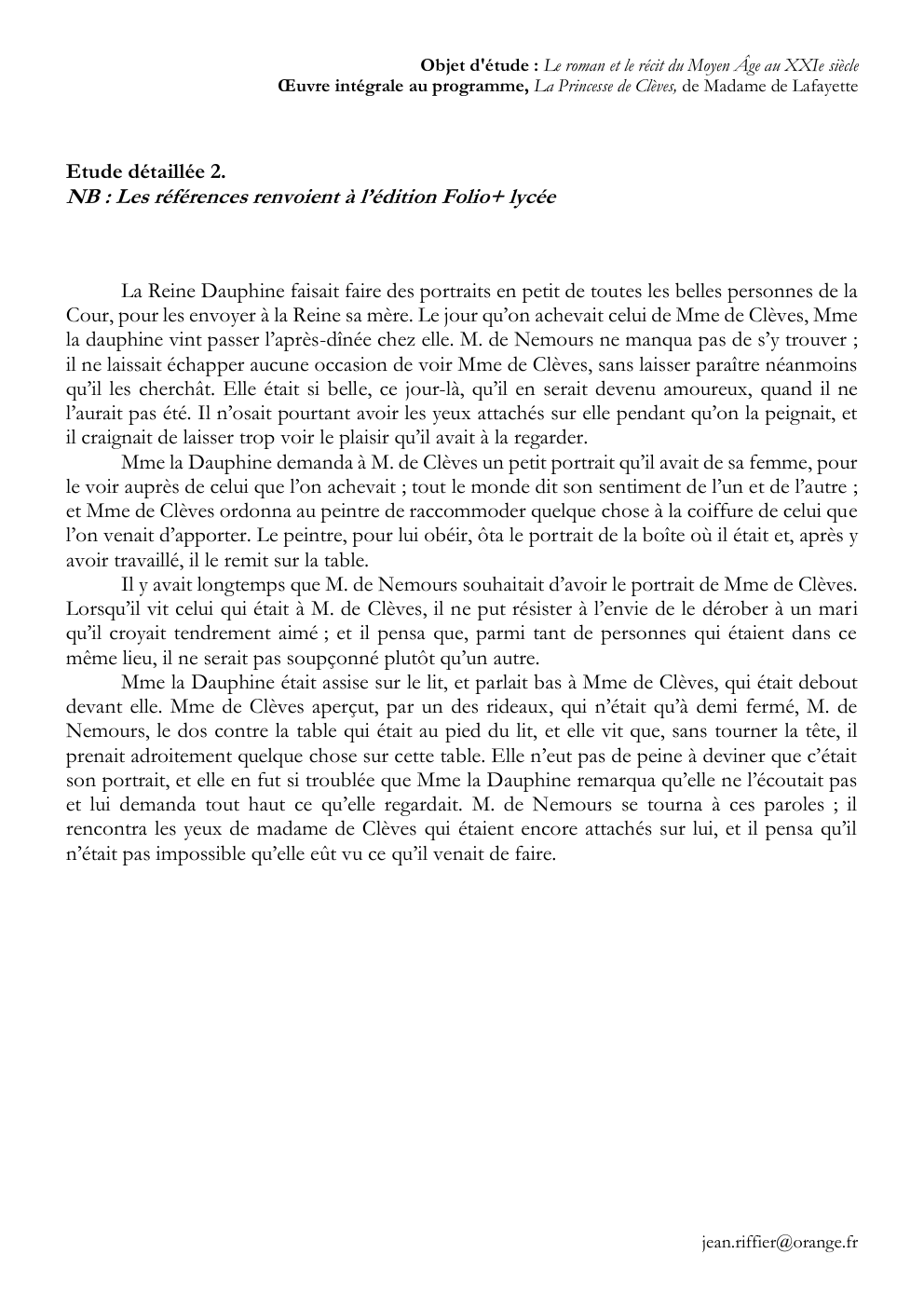 Prévisualisation du document Le portrait de la princesse de Clèves: commentaire de l'extrait