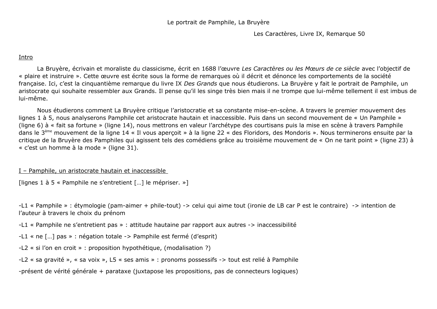Prévisualisation du document Le porttrait de Pamphile - Commentaire Linéaire