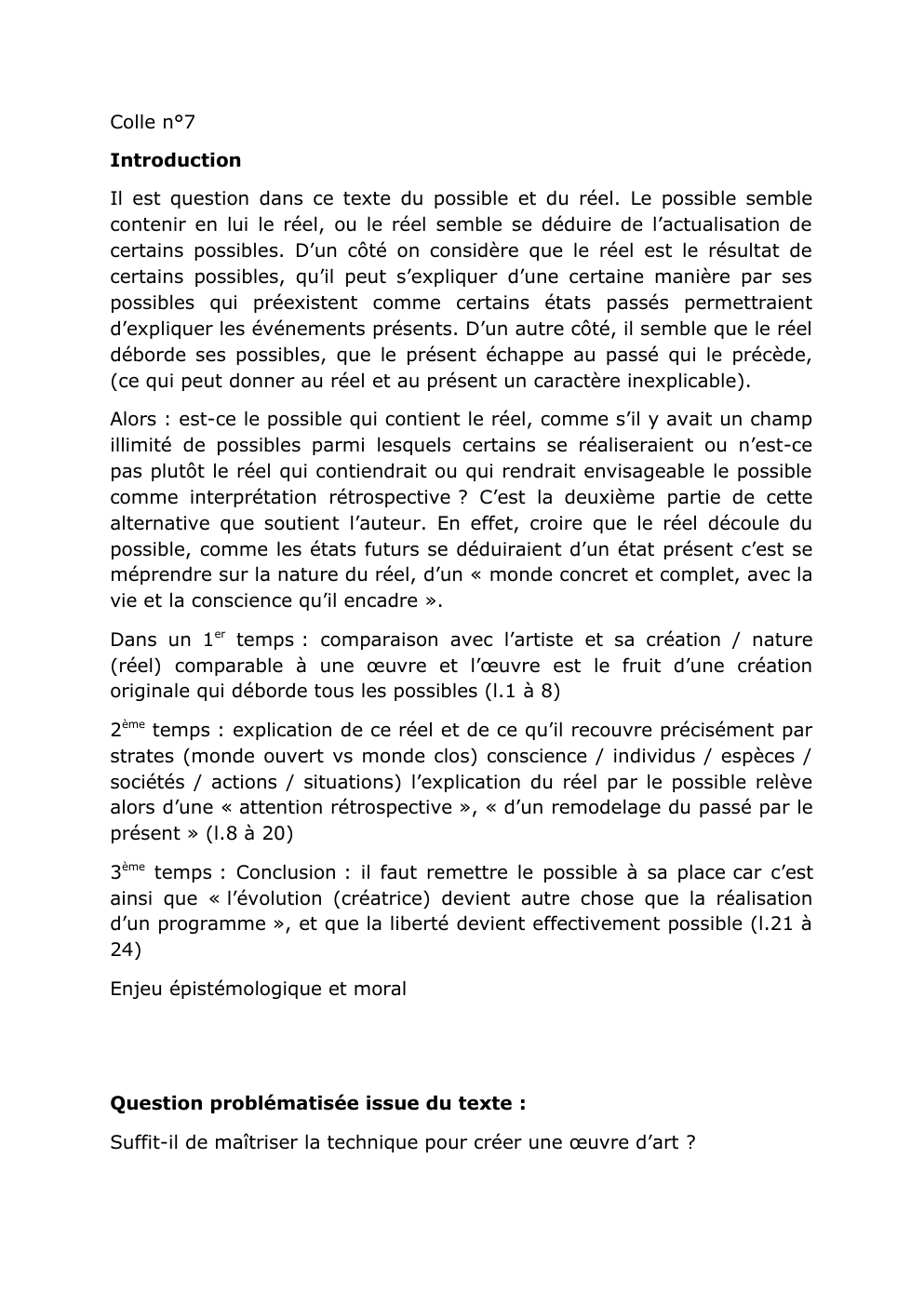 Prévisualisation du document LE POSSIBLE ET LE RÉEL Bergson (Kholle)