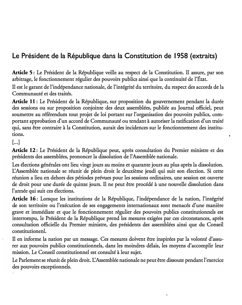Prévisualisation du document Le Président de la République dans la Constitution de 1958 (extraits)