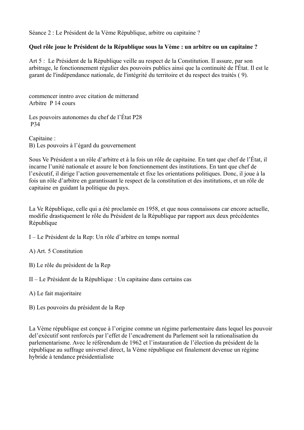 Prévisualisation du document Le Président de la Vème République, arbitre ou capitaine ?