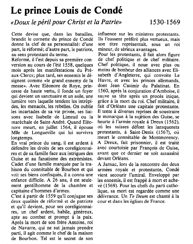 Prévisualisation du document Le prince Louis de Condé«Doux le péril pour Christ et la Patrie».