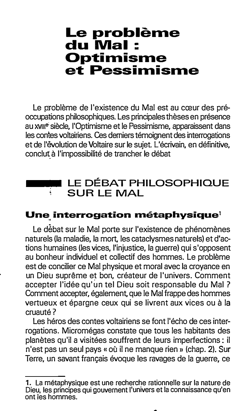 Prévisualisation du document Le problème du Mal : Optimisme et Pessimisme chez Voltaire