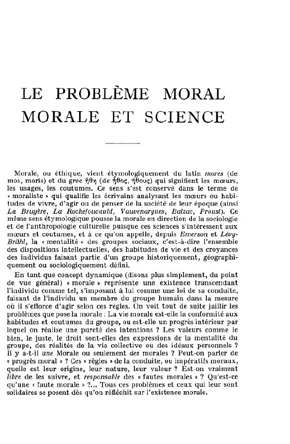 Prévisualisation du document LE PROBLEME MORAL - MORALE ET SCIENCE