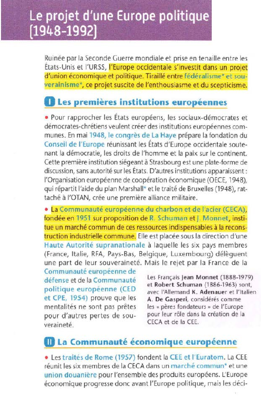 Prévisualisation du document Le projet d'une Europe politique

(1948-1992]
Ruinée par la Seconde Guerre mondiale et prise en tenaille entre les
États-Unis et...