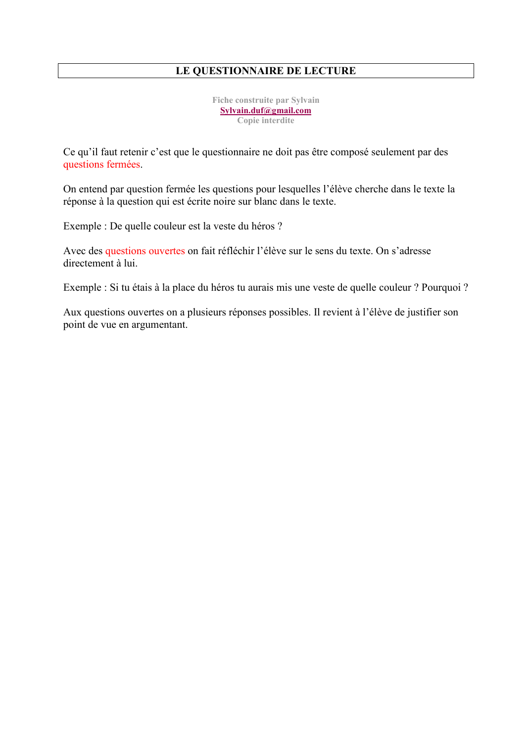 Prévisualisation du document LE QUESTIONNAIRE DE LECTURE