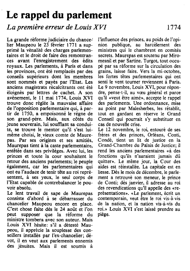 Prévisualisation du document Le rappel du parlementLa première erreur de Louis XVI.