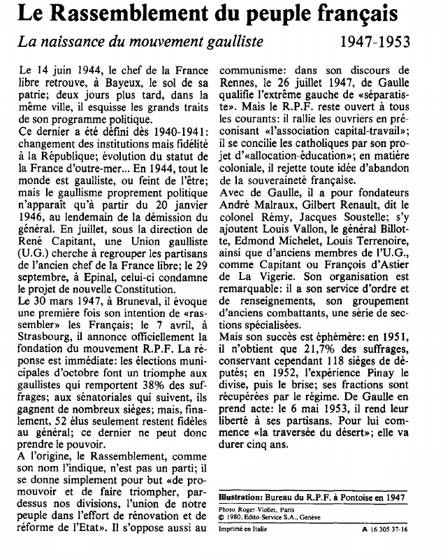 Prévisualisation du document Le Rassemblement du peuple françaisLa naissance du mouvement gaulliste.