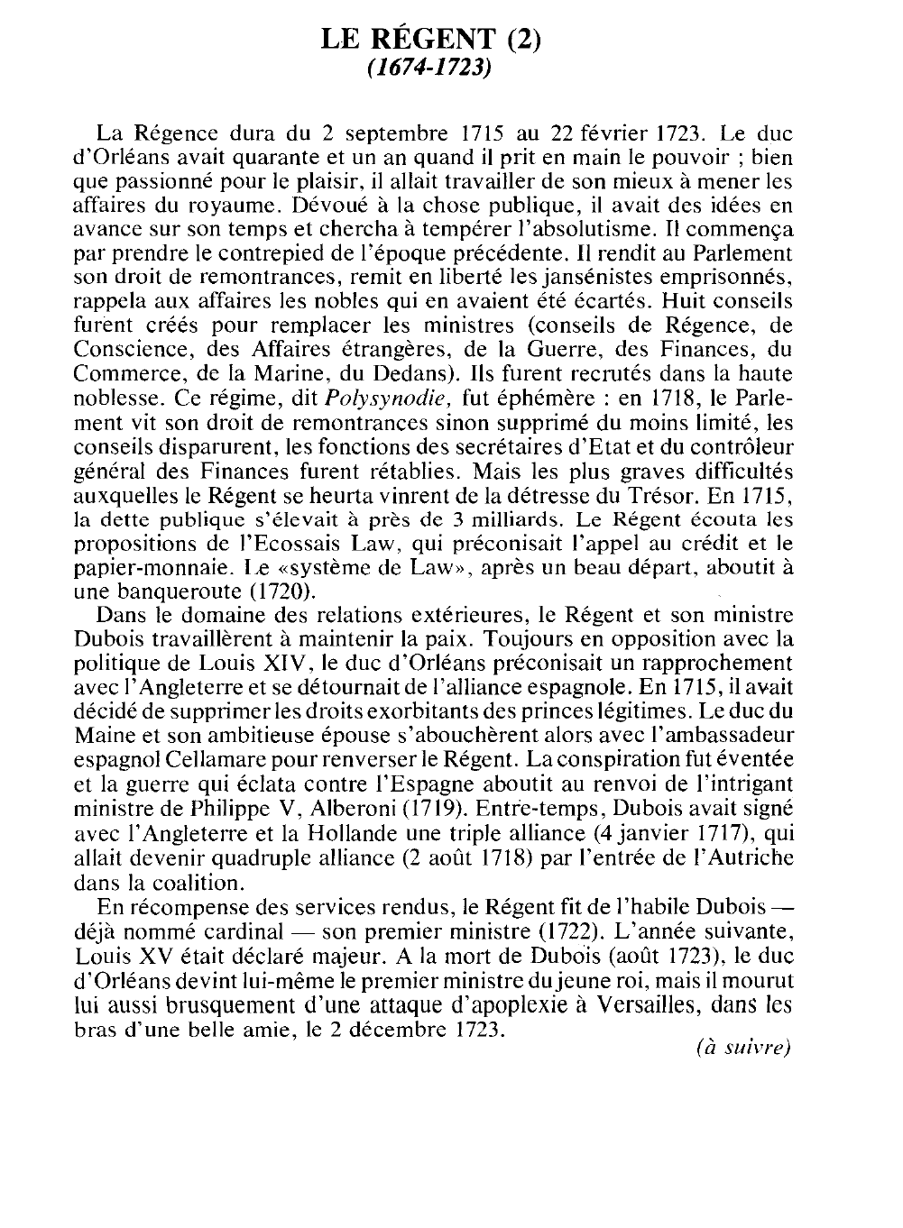 Prévisualisation du document LE RÉGENT (1674-1723) - HISTOIRE