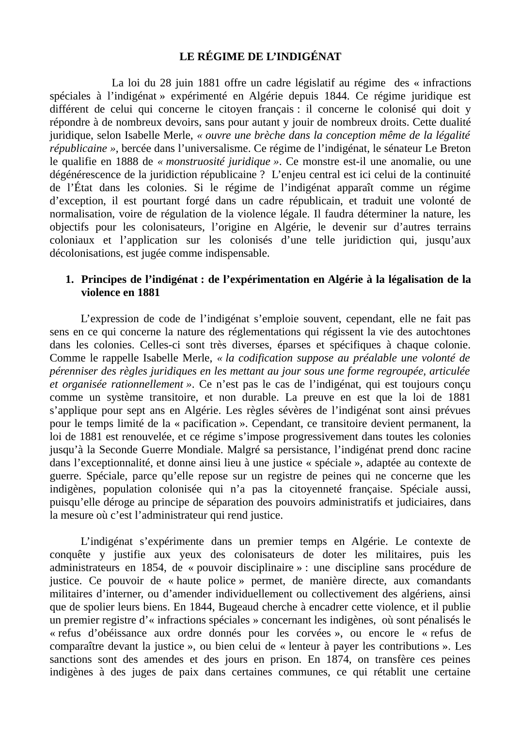 Prévisualisation du document LE RÉGIME DE L’INDIGÉNAT: loi du 28 juin 1881