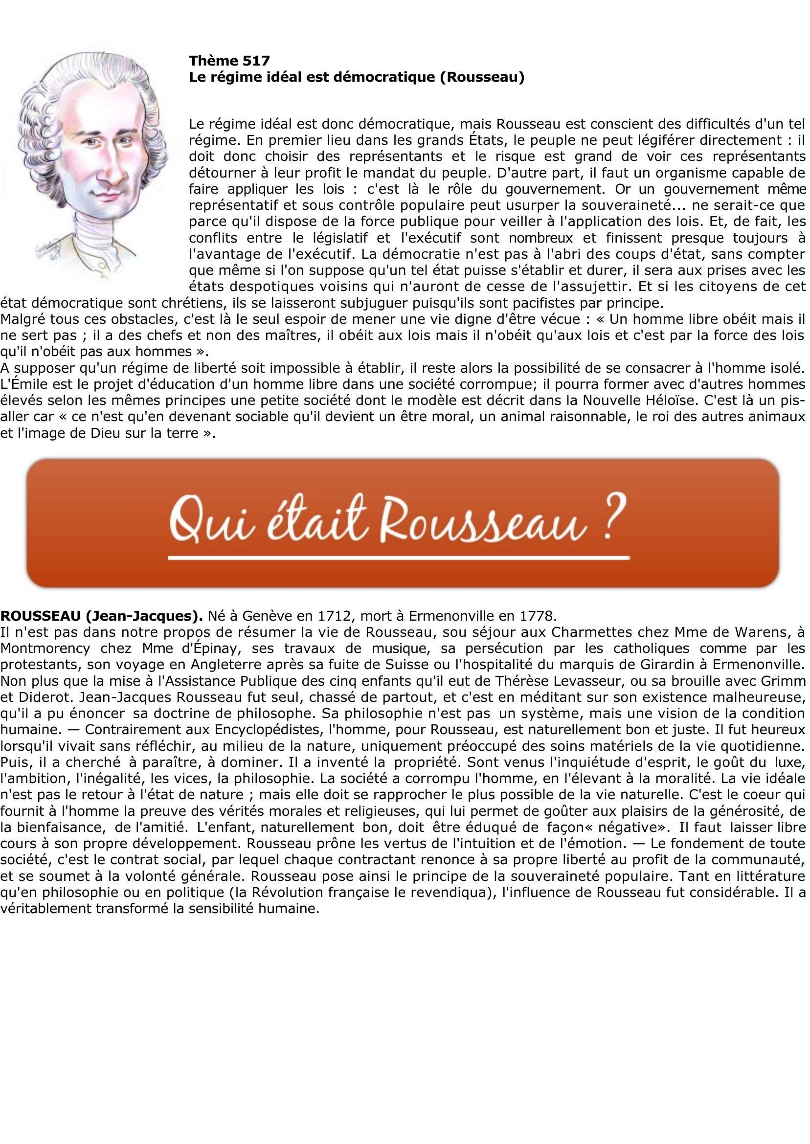 Prévisualisation du document Le régime idéal est démocratique 

(Rousseau)